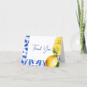 Lemon Italian Amalfi Blue Tile Baby Dusche Dankeskarte
