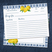 Lemon Italian Blue Tile Brautparty Rezept Card