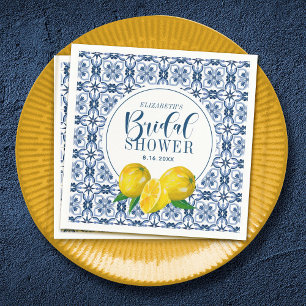 Lemon Italian Blue Tile Wedding Brautparty Serviette