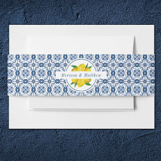 Lemon Italian Blue Tile Wedding Einladungsbanderole