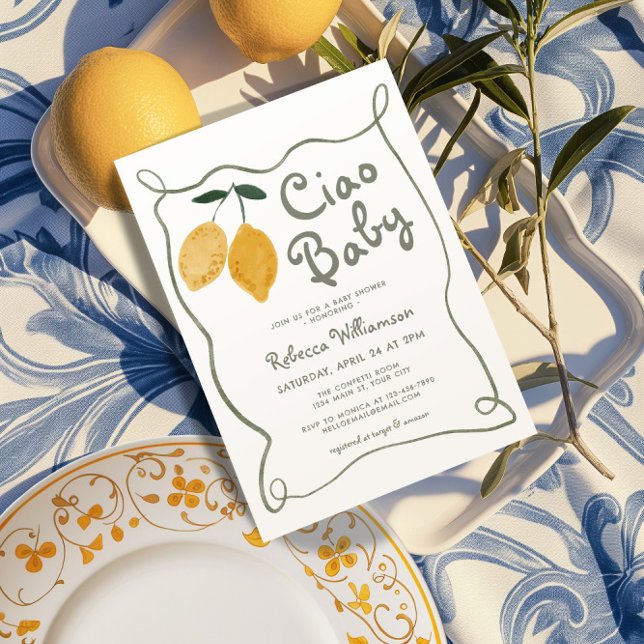 Lemon Italienische Amalfi Geschlechtsneutrale Baby Einladung (Ciao Baby Italian Amalfi Gender Neutral Baby Shower Invite)