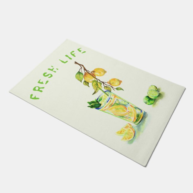 Lemon Juice Cool Drink Party Doormat - Benutzerdef Fußmatte (Schrägansicht)