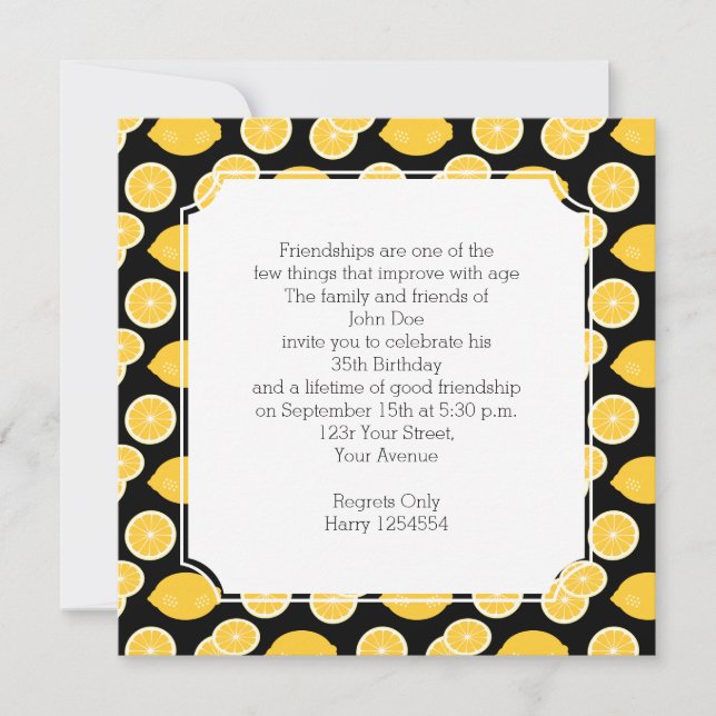Lemon Kawaii Citrus Birthday Party Einladung (Vorderseite)
