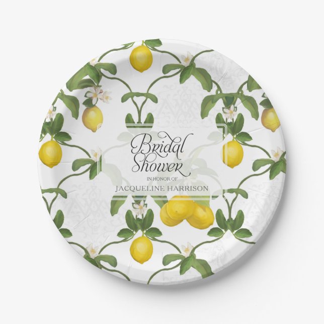 Lemon Leaf Blume Citrus Summer Brautparty Pappteller (Vorderseite)