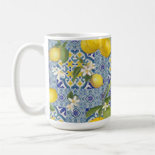 Lemon Leaf Floral Blau und Weiß Vintager Bauernho Kaffeetasse