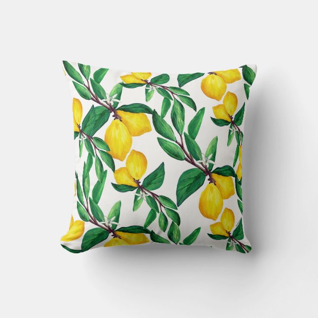 Lemon Leaf Yellow Green Pattern Throw Pillow Kissen (Vorderseite)