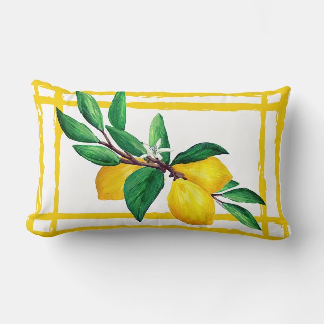 Lemon Leaves Citrus Yellow Green Leaf Lattice Lendenkissen (Vorderseite)