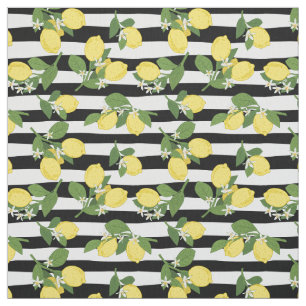 Lemon Lemons Citrus Black Stripes Fabric Stoff