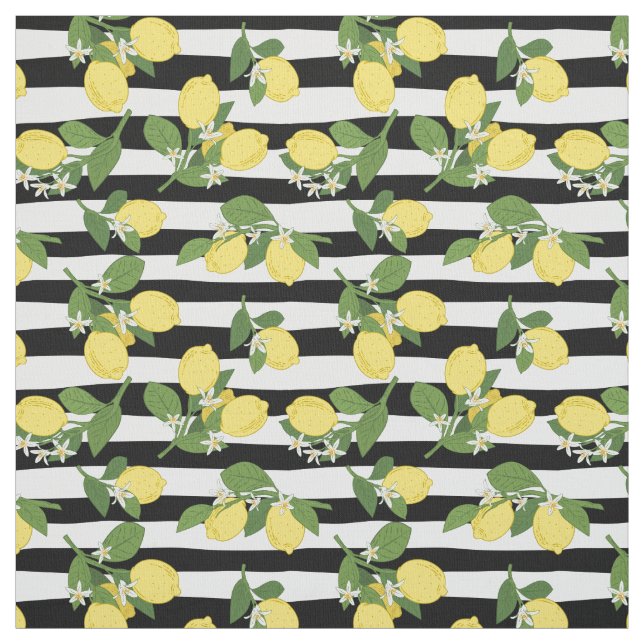 Lemon Lemons Citrus Black Stripes Fabric Stoff (Muster)