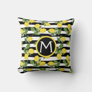 Lemon Lemons Citrus Monogram Black Stripes Kissen