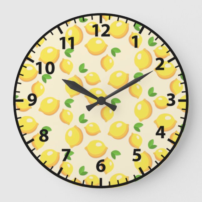 Lemon Lemons Summer Frucht Yellow Wall Clock Große Wanduhr (Vorderseite)