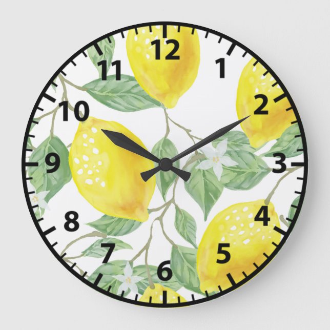 Lemon Lemons Summer Frucht Yellow Wall Clock Große Wanduhr (Vorderseite)