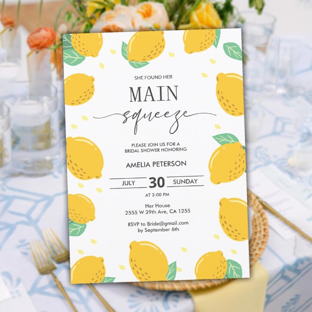Lemon Liebe Brautparty Hauptpresse Citrus Einladung (Lemon Love Bridal Shower Main Squeeze Citrus Invitation)