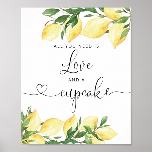Lemon Liebe und Cupcake Brautparty Sign Poster (Vorne)