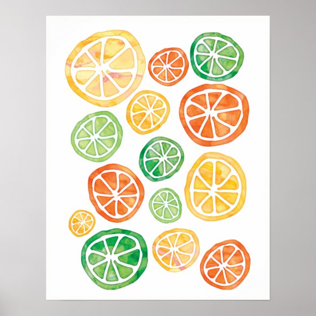 Lemon Limes und Orangen Wasserfarbenposter Poster (Vorne)