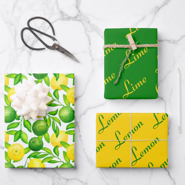 Lemon Limon Citrus Wrapping Paper Set Geschenkpapier Set (Vorderseite)