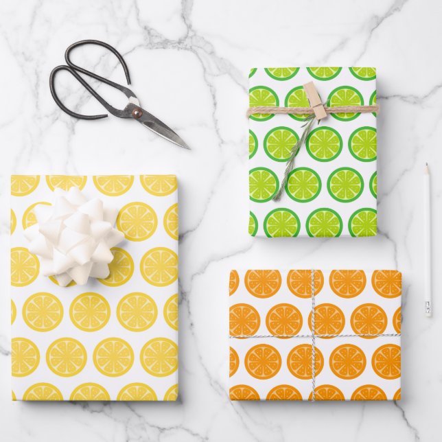 Lemon Limon Orange Fruchtwrapping Paper Set 3 Geschenkpapier Set (Vorderseite)