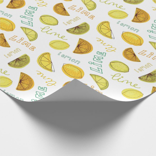 Lemon & Limon Zesty Fruchtmuster Geschenkpapier (Ecke)
