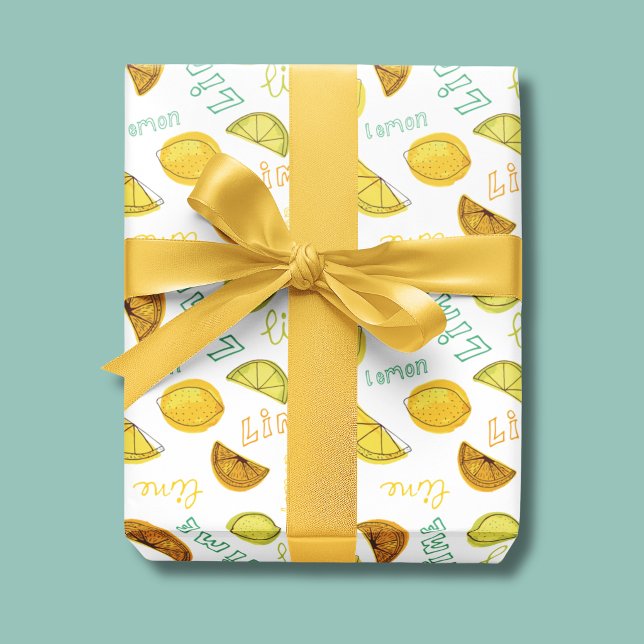 Lemon & Limon Zesty Fruchtmuster Geschenkpapier (Lemon & Lime Citrus Fruit Wrapping Paper rolls)