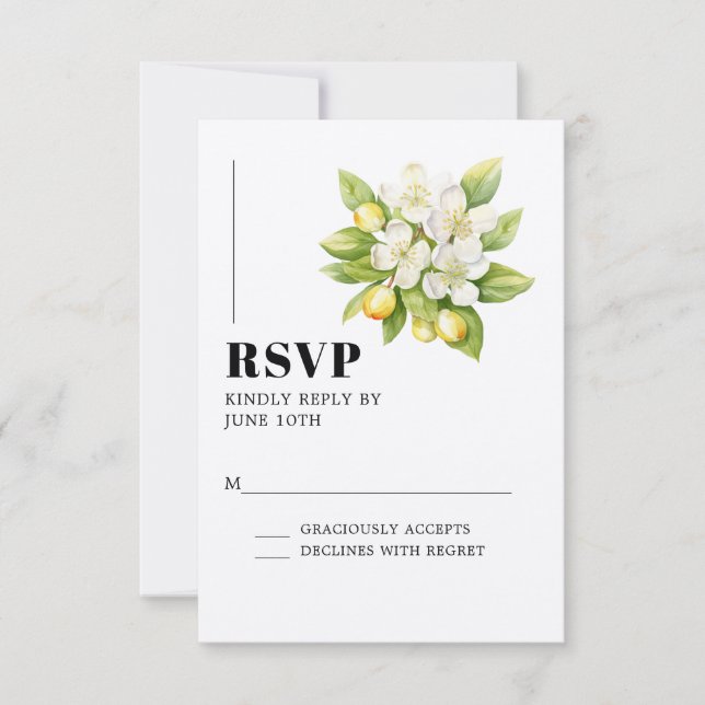 Lemon & Magnolia Floral Citrus Wedding RSVP Karte (Vorderseite)