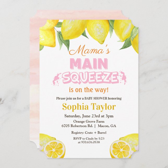 Lemon Main Squeeze Baby Dusche Einladung (Vorne/Hinten)