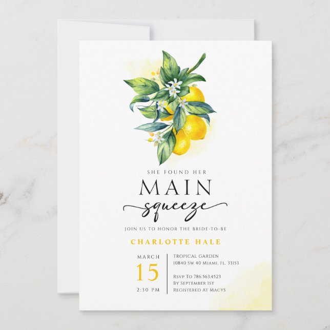 Lemon Main Squeeze Brautparty Einladung (Vorderseite)