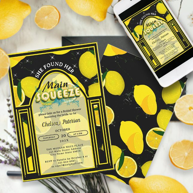 Lemon Main Squeeze Elegante Arch Black and Yellow Einladung (Von Creator hochgeladen)