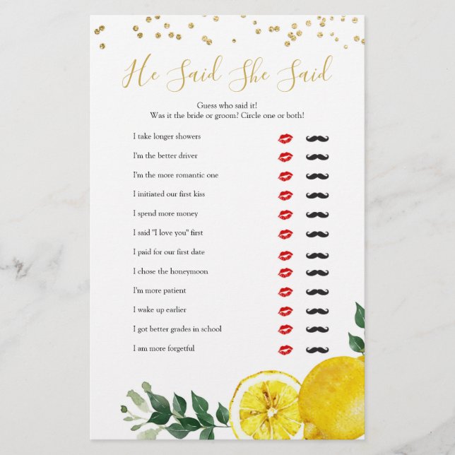 Lemon Main Squeeze Er sagte, sie sagte Spiele (Vorderseite)