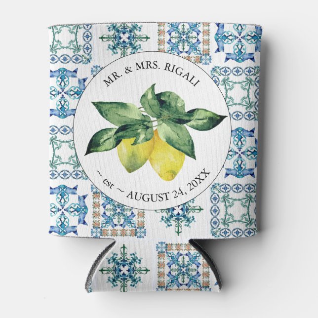 Lemon Mediterra Muster Custom Wedding Can Coolers Dosenkühler (Vorderseite)