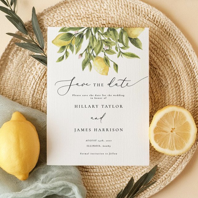 Lemon Mediterrane Hochzeit retten Datum Einladung (Von Creator hochgeladen)