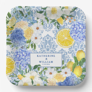 Lemon Mediterrane Tile Blau und Gelb Pappteller