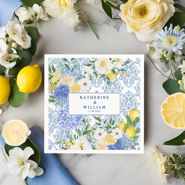 Lemon Mediterrane Tile Blau und Gelb Serviette (Von Creator hochgeladen)