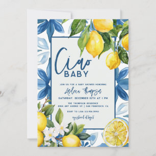 Lemon Mediterranean Blue Tile Baby Dusche Einladung