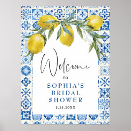 Lemon Mediterranean Blue Tile Brautparty Poster