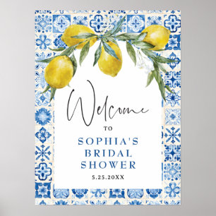 Lemon Mediterranean Blue Tile Brautparty Poster