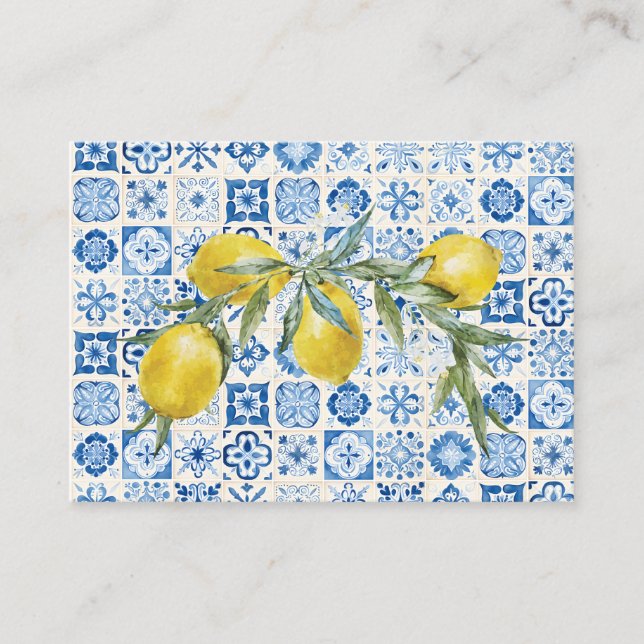 Lemon Mediterranean Blue Tile Bridal Registrierung Begleitkarte (Vorderseite)