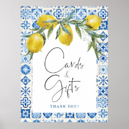 Lemon Mediterranean Blue Tile Cards Geschenkposter Poster