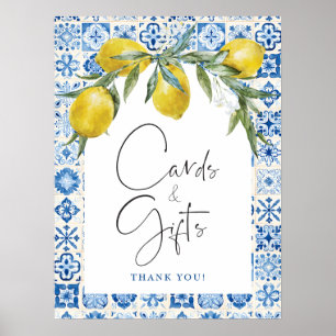 Lemon Mediterranean Blue Tile Cards Geschenkposter Poster