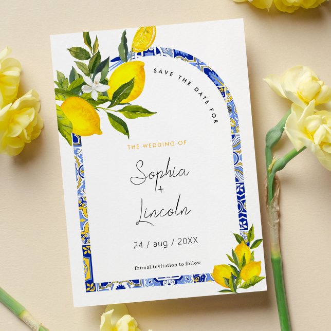 Lemon Mediterranean Boho Arch Save the Date Card Einladung (Von Creator hochgeladen)