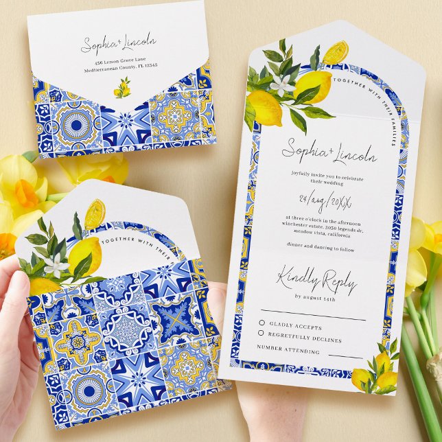 Lemon Mediterranean Boho Arch Wedding All In One Einladung (Von Creator hochgeladen)