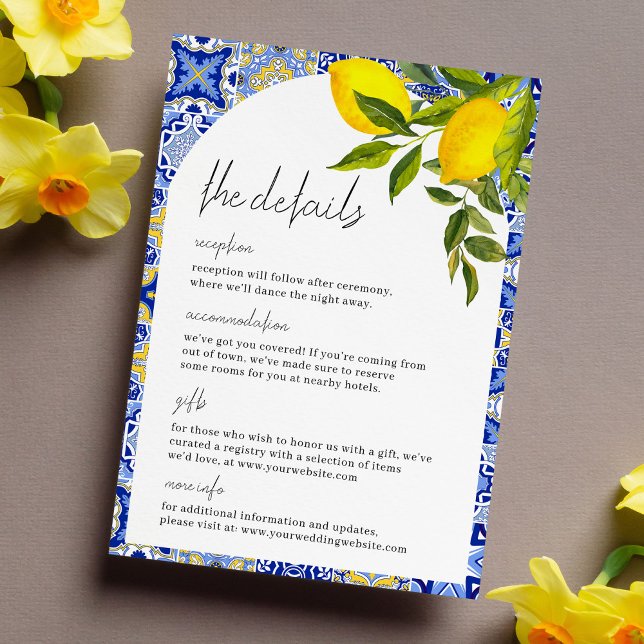 Lemon Mediterranean Boho Arch Wedding Details Card Begleitkarte (Von Creator hochgeladen)