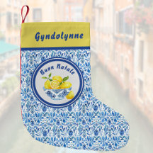 Lemon Mediterranean Buon Natale Azulejo Blue Toile