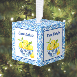 Lemon Mediterranean Buon Natale Azulejo Blue Toile Würfelornament