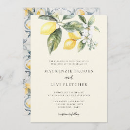 Lemon Mediterranean Tiles Butter Yellow Wedding Einladung