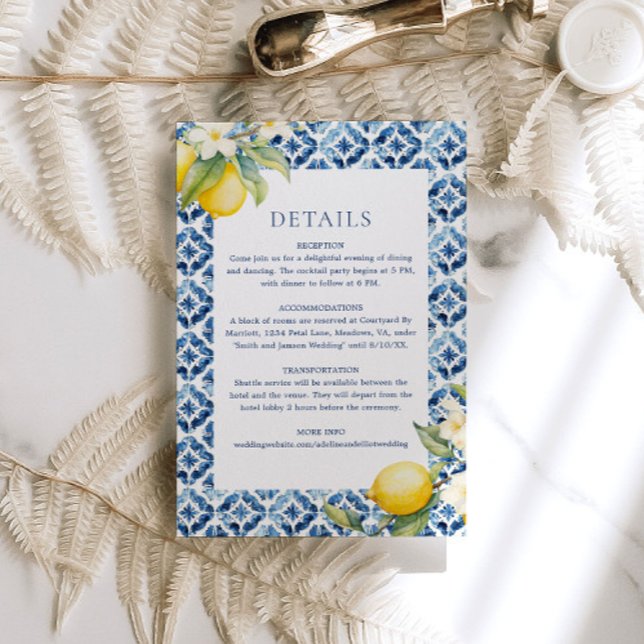 Lemon Mediterranean Wedding Details Enclosure Card Begleitkarte (Von Creator hochgeladen)