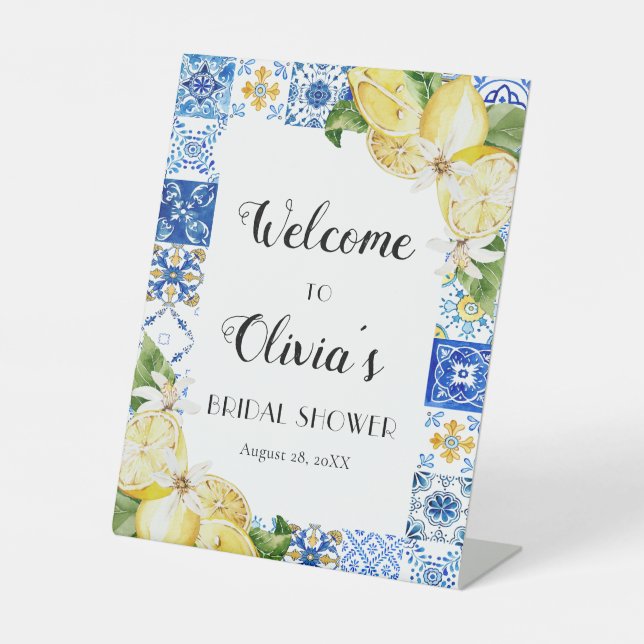 Lemon Mediterranes Brautparty Pedestelle Schild (Vorderseite)