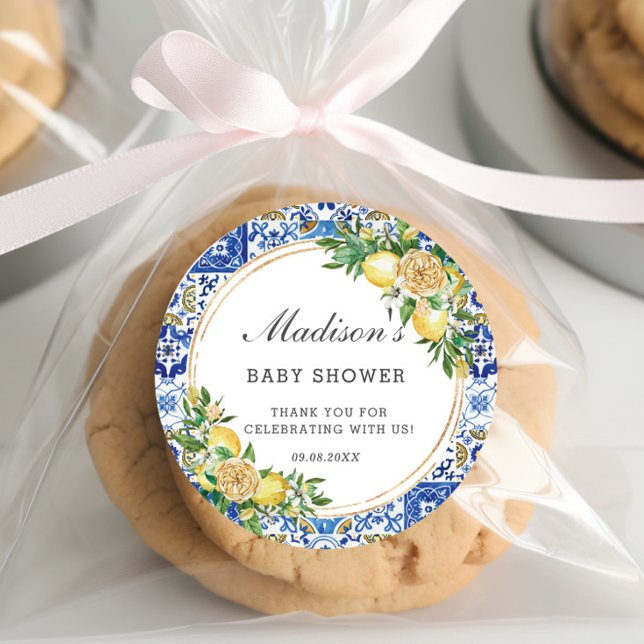 Lemon Meditteranean Birthday Bridal Baby Shower Runder Aufkleber (Von Creator hochgeladen)