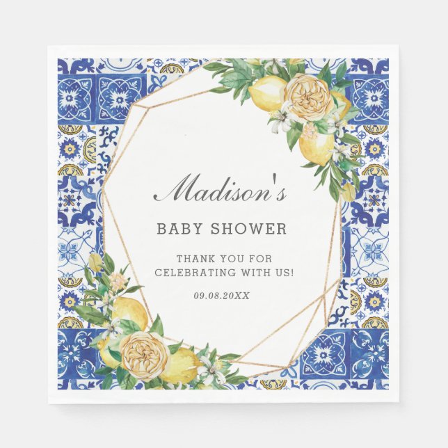 Lemon Meditteranean Birthday Bridal Baby Shower Serviette (Vorderseite)