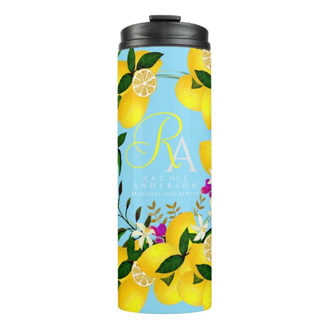 Lemon Monogram Blue Thermosbecher (Vorderseite)