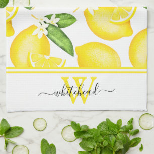 Lemon Monogram Botanisch White  Geschirrtuch